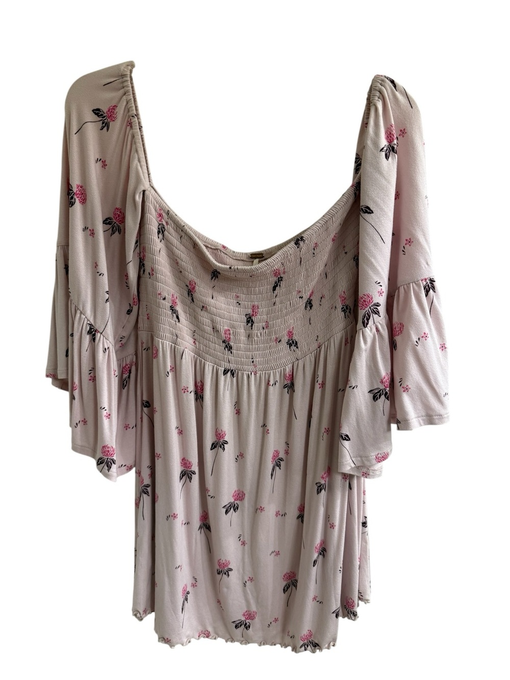 Free People Blush Pink Floral Off-Shoulder Boho Blouse